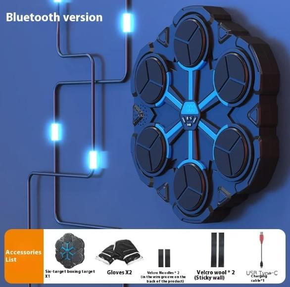 Boxing Target Machine Electronic showcasing Bluetooth version features and included accessories for effective training.