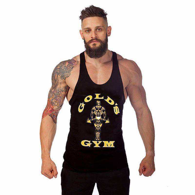 Men wearing Golds Aesthetic Gym Tank Top 100% cotton broadcloth for workouts and casual wear