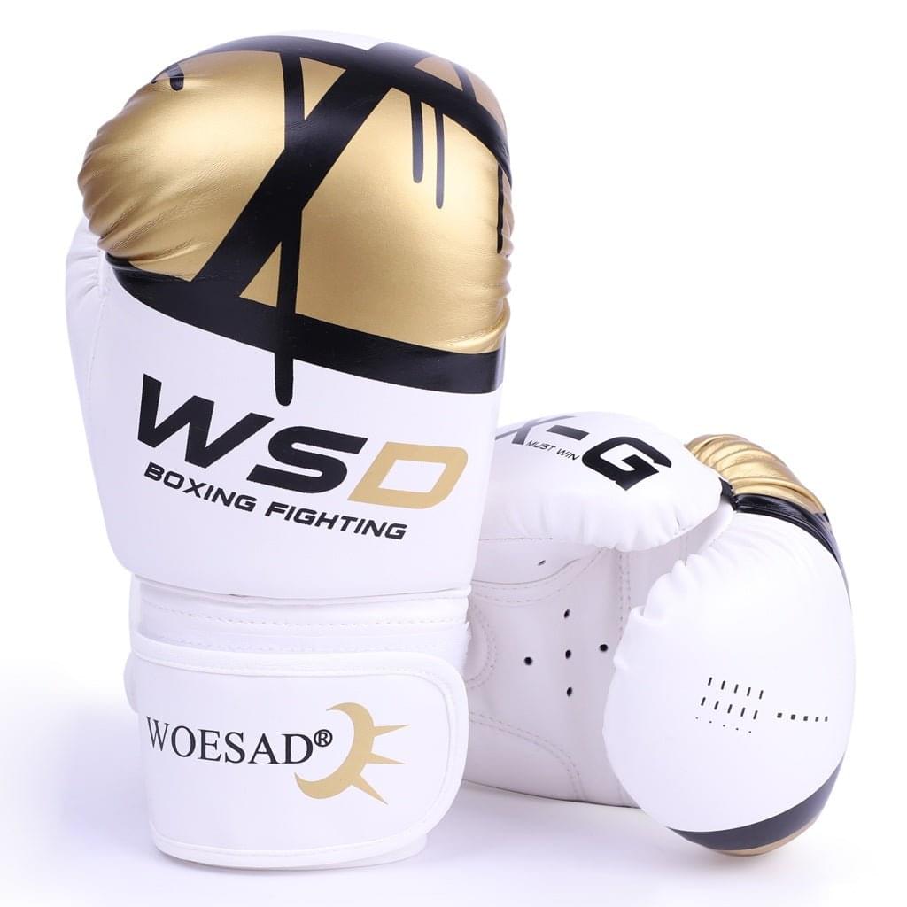 ForgeElite Premium Adults Kick Boxing Gloves for Training in stylish gold and white design, ideal for fighters.