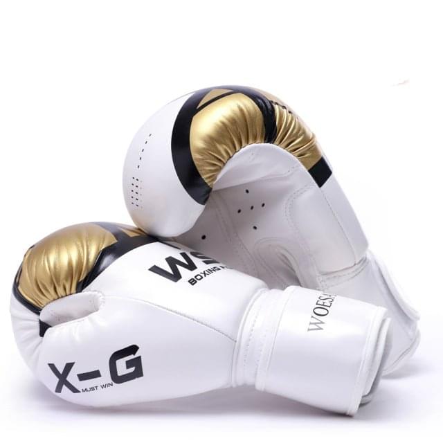 ForgeElite Premium Adults Kick Boxing Gloves for Training in stylish gold and white design, ideal for fighters. 9