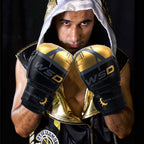 ForgeElite Premium Adults Kick Boxing Gloves for Training in stylish gold and white design, ideal for fighters. 2