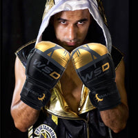 ForgeElite Premium Adults Kick Boxing Gloves for Training in stylish gold and white design, ideal for fighters. 2