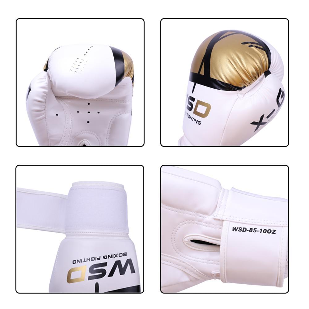 ForgeElite Premium Adults Kick Boxing Gloves for Training in stylish gold and white design, ideal for fighters. 