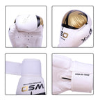 ForgeElite Premium Adults Kick Boxing Gloves for Training in stylish gold and white design, ideal for fighters. 