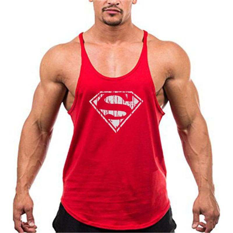Men wearing colorful gym tank tops for fitness training and running workouts