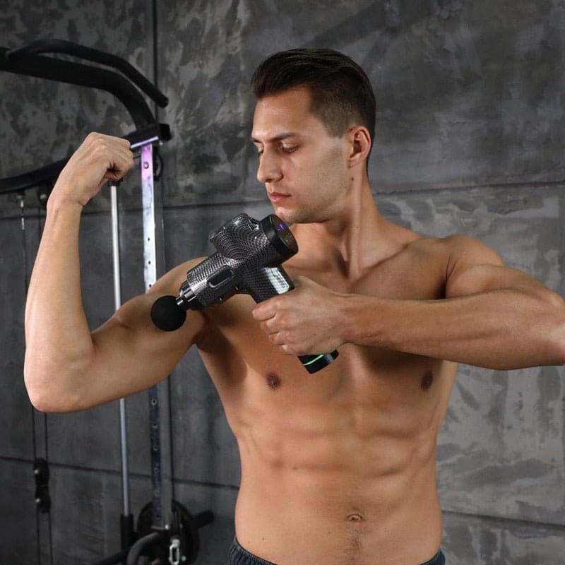 High frequency massage gun with 30 speed settings and ergonomic design for muscle relaxation