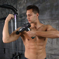 High frequency massage gun with 30 speed settings and ergonomic design for muscle relaxation