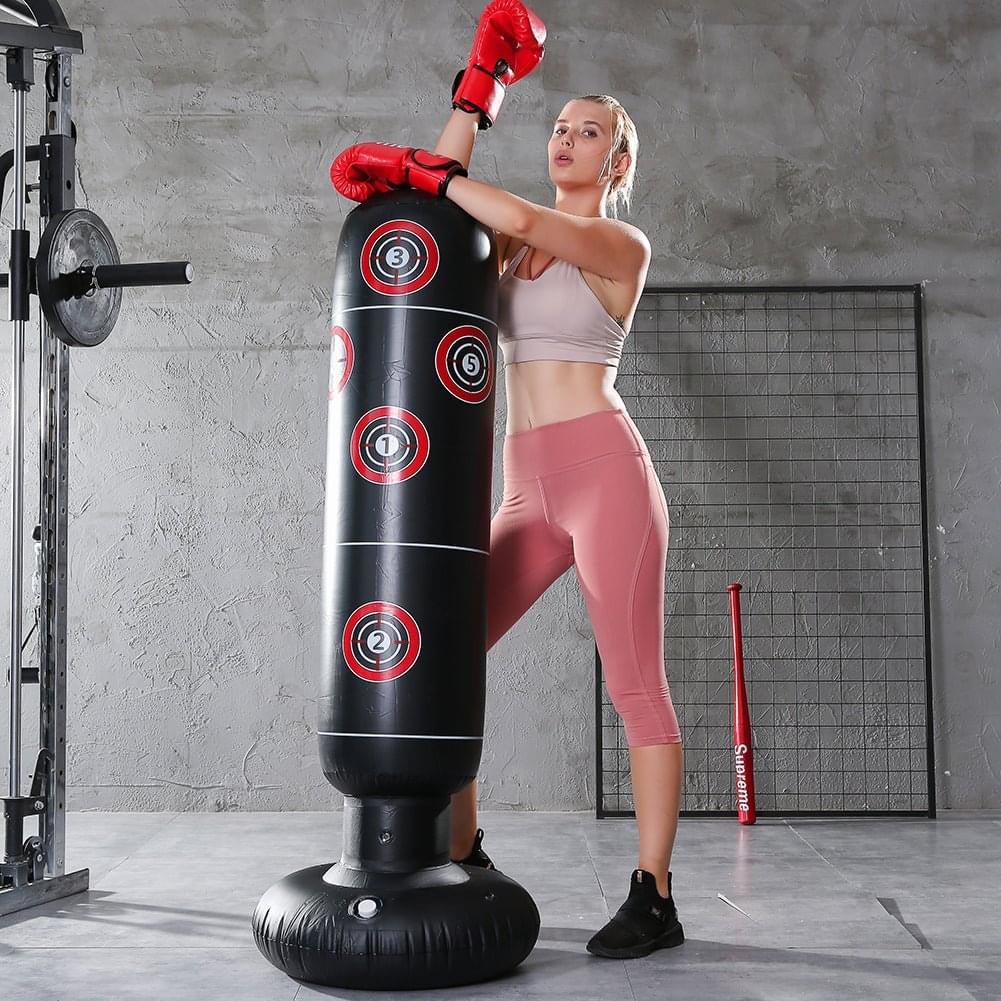 160cm tall inflatable boxing bag for Muay Thai training with thickened base and pressure-relief bounce back design  1