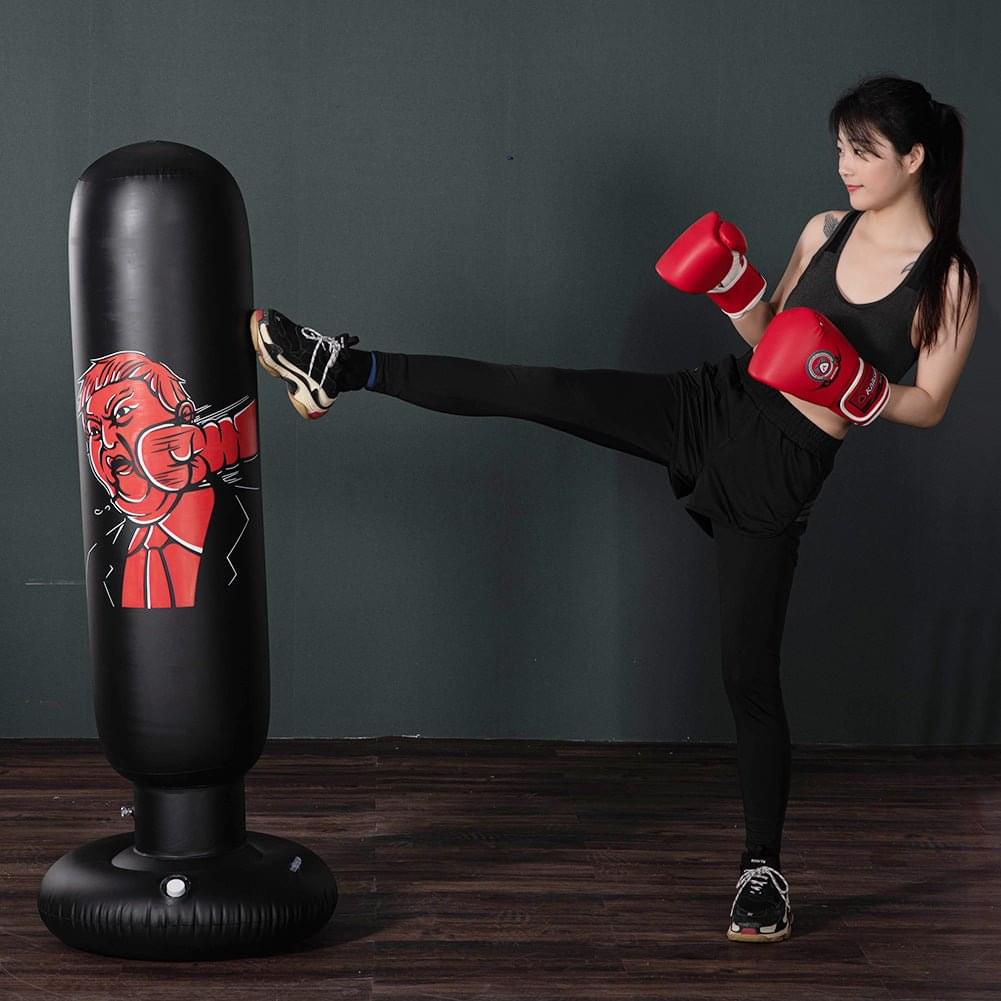 160cm tall inflatable boxing bag for Muay Thai training with thickened base and pressure-relief bounce back design