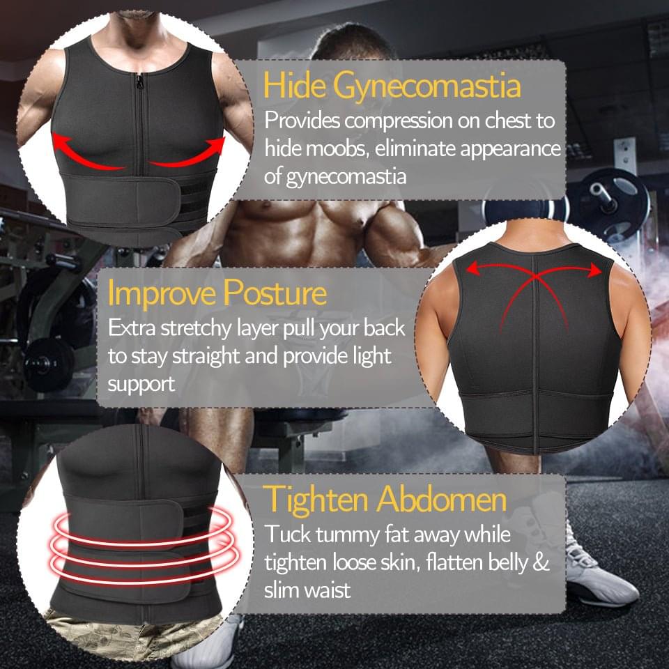 Black Men Shaper Vest made of neoprene with steel bones for torso slimming and compression
