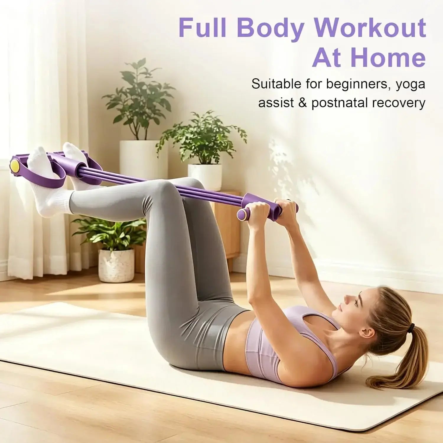 Multi-Tube Elastic Pedal resistance exerciser with 6-tube design and foam foot pedals for home workouts