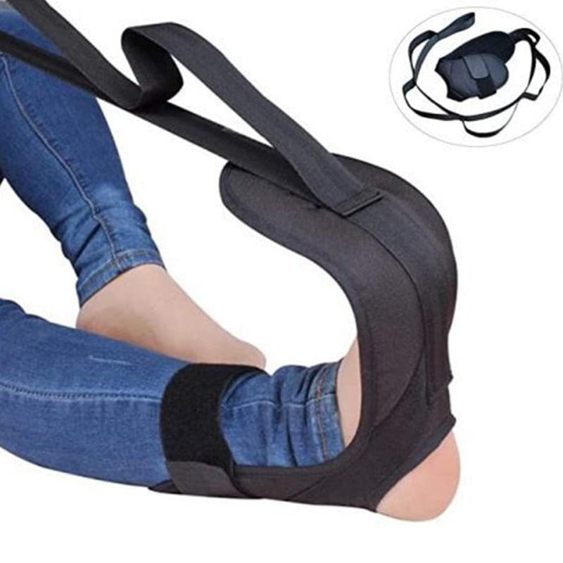 Black Pro Stretching Belt made of polyester cotton with multiple loops for yoga and flexibility training