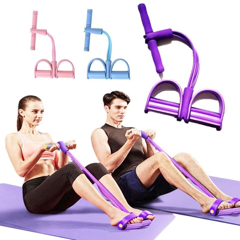 4-Pack Resistance Bands Set for Home Workouts with two people using bands on a workout mat